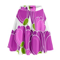 Purple Flowers High Waist Skirt by Valentinaart