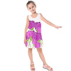 Purple Flowers Kids  Sleeveless Dress by Valentinaart