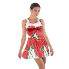 Red Floral Design Cotton Racerback Dress by Valentinaart