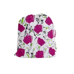 Magenta Roses Drawstring Pouches (large)  by Valentinaart