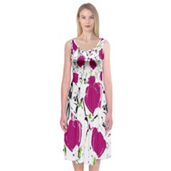 Magenta Roses Midi Sleeveless Dress by Valentinaart