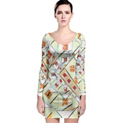 Multicolor Abstract Painting  Long Sleeve Bodycon Dress by GabriellaDavid