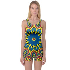 Yellow Flower Mandala One Piece Boyleg Swimsuit by designworld65