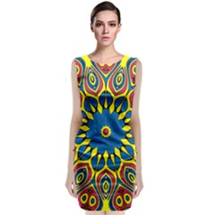 Yellow Flower Mandala Classic Sleeveless Midi Dress by designworld65