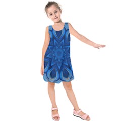 Blue Blossom Mandala Kids  Sleeveless Dress by designworld65