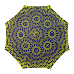 Yellow Blue Gold Mandala Golf Umbrellas by designworld65