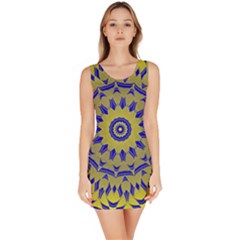 Yellow Blue Gold Mandala Sleeveless Bodycon Dress by designworld65