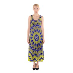 Yellow Blue Gold Mandala Sleeveless Maxi Dress by designworld65