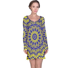 Yellow Blue Gold Mandala Long Sleeve Nightdress by designworld65