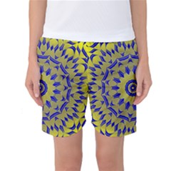 Yellow Blue Gold Mandala Women s Basketball Shorts by designworld65