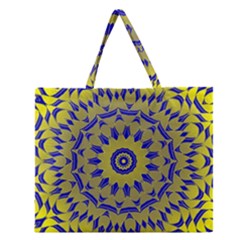 Yellow Blue Gold Mandala Zipper Large Tote Bag by designworld65