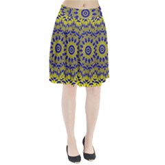 Yellow Blue Gold Mandala Pleated Skirt by designworld65