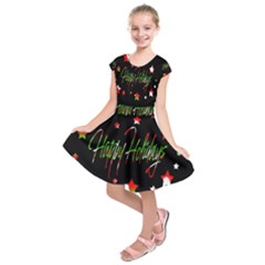 Happy Holidays 2  Kids  Short Sleeve Dress by Valentinaart