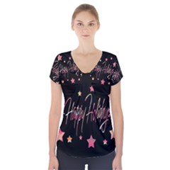 Happy Holidays 3 Short Sleeve Front Detail Top by Valentinaart