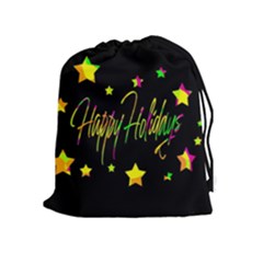 Happy Holidays 4 Drawstring Pouches (extra Large) by Valentinaart