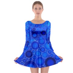 Dark Blue Abstract Circles Design  Long Sleeve Skater Dress