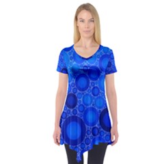 Dark Blue Abstract Circles Design  Short Sleeve Tunic  by GabriellaDavid