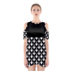 White And Black Geometric Design  Cutout Shoulder Dress by GabriellaDavid