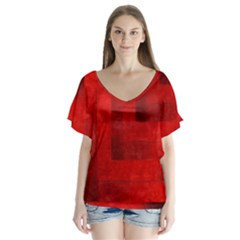 Beautiful Red Geometric Silk Optic Abstract Design  Flutter Sleeve Top by GabriellaDavid