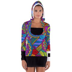 Background Color Solid Black Women s Long Sleeve Hooded T-shirt by EDDArt