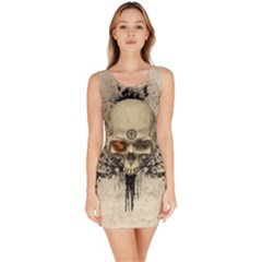 Awesome Skull With Flowers And Grunge Sleeveless Bodycon Dress by FantasyWorld7