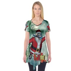 Funny Santa Claus In The Underwater World Short Sleeve Tunic  by FantasyWorld7