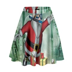 Funny Santa Claus In The Underwater World High Waist Skirt by FantasyWorld7