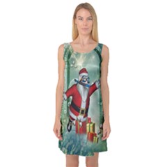 Funny Santa Claus In The Underwater World Sleeveless Satin Nightdress by FantasyWorld7