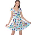 Blue Colorful Cats Silhouettes Pattern Cap Sleeve Dresses View1