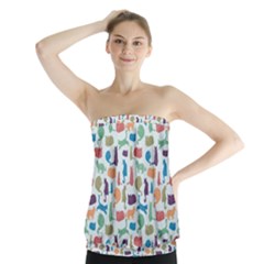 Blue Colorful Cats Silhouettes Pattern Strapless Top