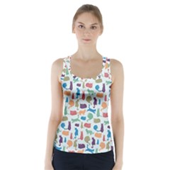 Blue Colorful Cats Silhouettes Pattern Racer Back Sports Top by Contest580383
