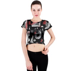 Red Shadows Crew Neck Crop Top by Valentinaart