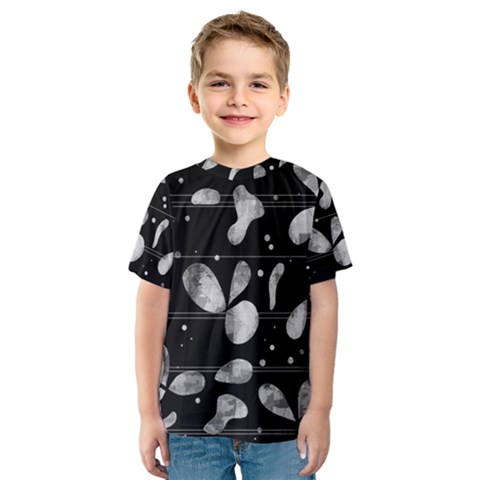 Black And White Floral Abstraction Kids  Sport Mesh Tee by Valentinaart