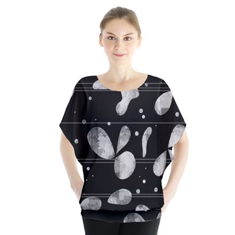 Black And White Floral Abstraction Blouse by Valentinaart