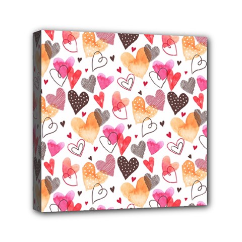 Colorful Cute Hearts Pattern Mini Canvas 6  x 6 