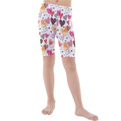 Colorful Cute Hearts Pattern Kids  Mid Length Swim Shorts