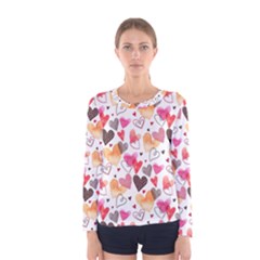 Colorful Cute Hearts Pattern Women s Long Sleeve Tee