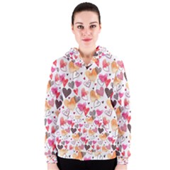 Colorful Cute Hearts Pattern Women s Zipper Hoodie by TastefulDesigns