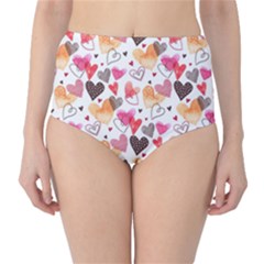 Colorful Cute Hearts Pattern High-Waist Bikini Bottoms