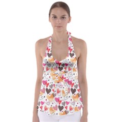 Colorful Cute Hearts Pattern Babydoll Tankini Top