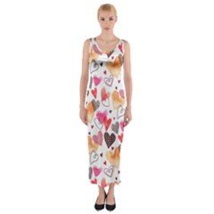 Colorful Cute Hearts Pattern Fitted Maxi Dress
