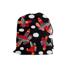 Playful airplanes  Drawstring Pouches (Large) 