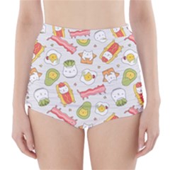 Funny Cat Food Succulent Pattern  High-Waisted Bikini Bottoms