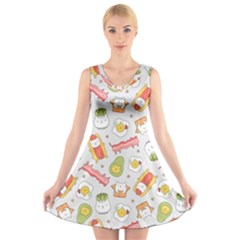 Funny Cat Food Succulent Pattern  V-Neck Sleeveless Skater Dress