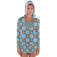 Shapes In Squares Pattern                                                                                                            Women s Long Sleeve Hooded T-shirt by LalyLauraFLM