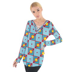 Shapes In Squares Pattern                                                                                                             Women s Tie Up Tee by LalyLauraFLM