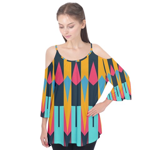 Shapes And Stripes                         Flutter Sleeve Tee by LalyLauraFLM