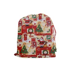 Santa Clause Mail Bird Snow Drawstring Pouches (Large) 