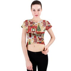 Santa Clause Mail Bird Snow Crew Neck Crop Top