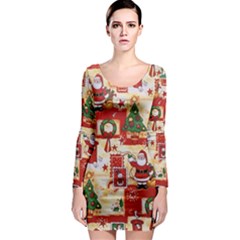 Santa Clause Mail Bird Snow Long Sleeve Bodycon Dress